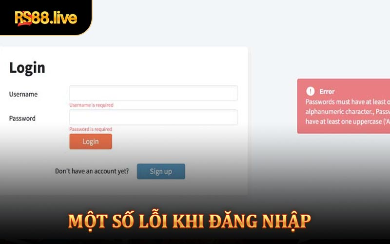 Một số lỗi có thể gặp khi đăng nhập Rs88